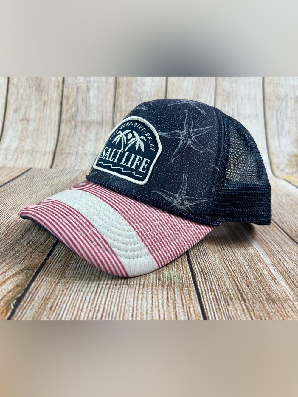 Salt Life Live Salty Red White Blue Trucker Mesh Back SnapBack Hat